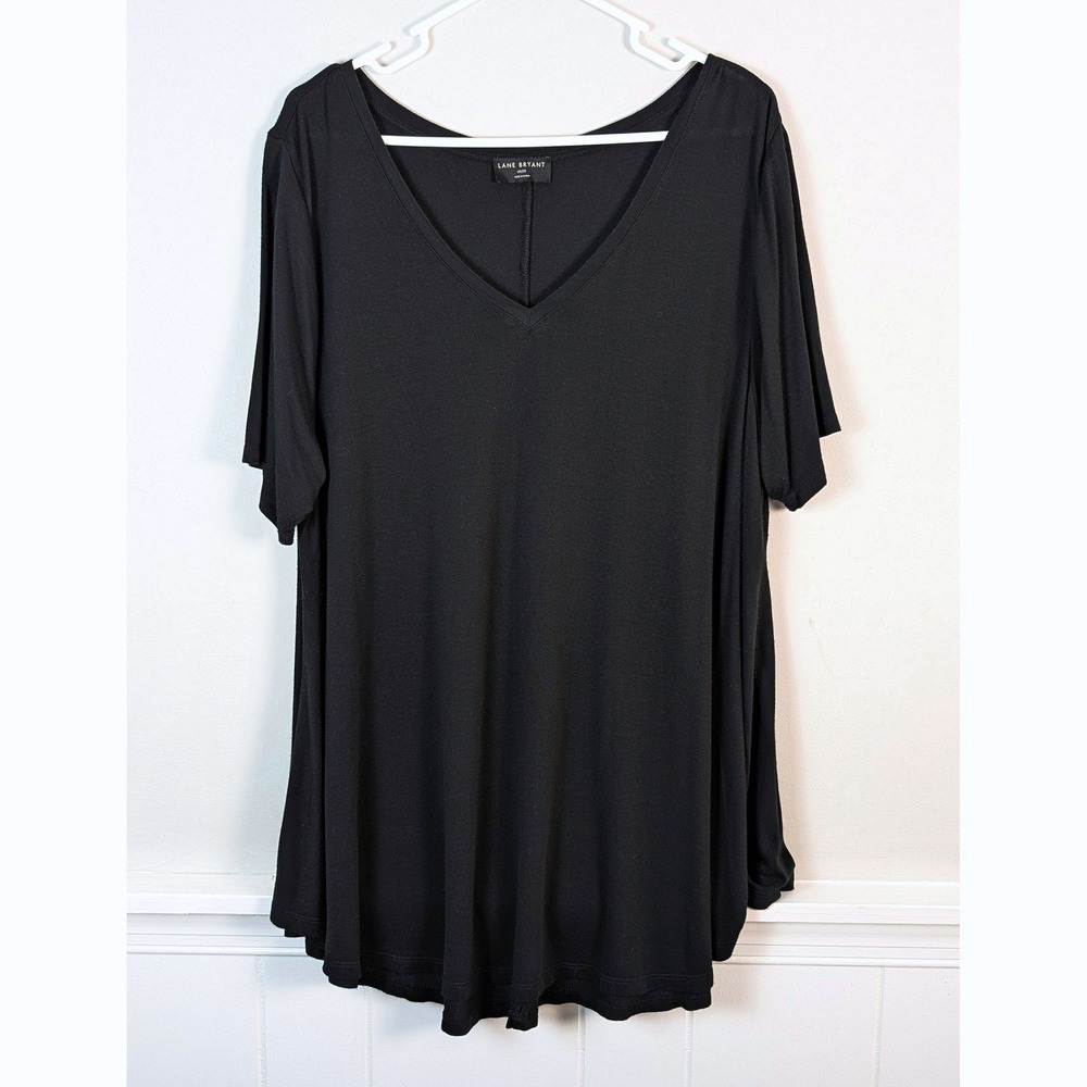 Lane Bryant Black V-Neck Short Sleeve Tunic Top Size 18/20 Basic Goth Witchy